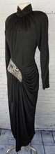 Load image into Gallery viewer, Vintage 80 40s Art Deco Dress Film Noir Art Deco Inspired Black Hand Beaded Backless Asian Inspired DRESS S Prom Cocktail