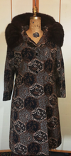 Load image into Gallery viewer, Tapestry Brocade Mink Swing Carpet Coat Mod 60s Elegant Couture S/M