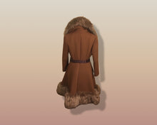 Load image into Gallery viewer, 60’s Caramel Lilli Ann Shearling Fit and Flare Princess Coat with Belt Clutch Purse Set Beaded