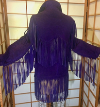 Load image into Gallery viewer, Purple Suede Fringe Coat Boho Southwestern Hippie Western Cowgirl Cowboy Hipster Vtg Coat S/M Navajo Native American