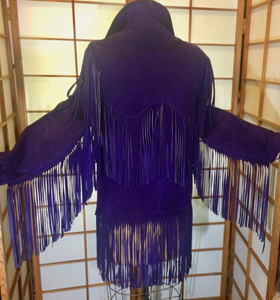 Purple Suede Fringe Coat Boho Southwestern Hippie Western Cowgirl Cowboy Hipster Vtg Coat S/M Navajo Native American