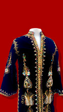 Load image into Gallery viewer, 60s 70s MUSEUM Collectible Vintage Royal Velvet Cleopatra Overcoat and Tunic Set Duster Hand Embroidered Pearls Exotic Persian Fashion History Ottoman Empire