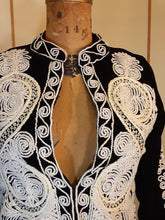 Load image into Gallery viewer, Vintage Women's Velvet Embroidered Jacket Top Intricate Black and White Top Exotic Ethnic