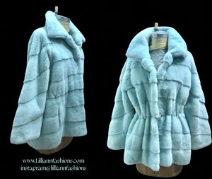 Baby Blue Frosty Mink Fur Coat Gift for Her Birthday Christmas Gift Occasion