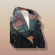 Load image into Gallery viewer, 70’s Black Patchwork Leather Trench Coat Spy