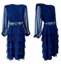 Load image into Gallery viewer, Vintage Dress Multi Tiered  by I Magnin Studio 54 70’s 80’s does 40’s Style Chiffon Beaded Dress