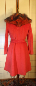 60s Vintage Orange Lilli Ann Coat Removable Fox Fur Collar Mohair Wool Double Breasted Princess Pinup mad men