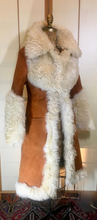 Load image into Gallery viewer, Suede Sheepskin Shearling Afghan Penny Lane Coat Princess Fit and Flare Almost Famous Small Boho Hippy Bohemian Made in Turkey XS/S