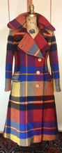 Load image into Gallery viewer, 70s Plaid Coat Matching Hat Burberry Style Wool Made in Italy Like M/L Yellow Red