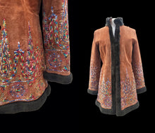 Load image into Gallery viewer, Suede Embroidered Penny Coat with Sherpa