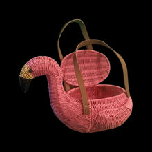 Load image into Gallery viewer, Flamingo Deadstock Wicker Coral Pink Weaved Bag with Leather Strap Basket Purse Picnic Basket