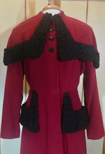 Load image into Gallery viewer, 40s Deep Red New Look Cape/Capelet Coat Wool with Persian Karakul Lamb 3 Styles in 1 S/M Film Noir Victorian Steampunk Valentine&#39;s Day