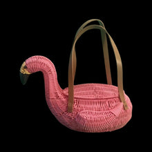Load image into Gallery viewer, Flamingo Deadstock Wicker Coral Pink Weaved Bag with Leather Strap Basket Purse Picnic Basket