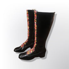 Load image into Gallery viewer, 60’s Vintage Boots Embroidered Vinyl Zip up Gogo Style Waterproof Boots Size 7/7.5