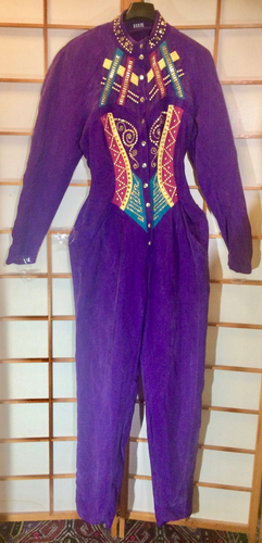 80s Purple Pants Suit Glam Avant Gard Silk Metal Studded Magenta Turquoise Cutout Sheer XS/S