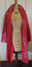 Load image into Gallery viewer, Red Leather Trench Spy Coat Petite Extra Small Braided Collar Fit and Flare 70s
