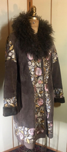 Load image into Gallery viewer, Penny Lane Boho Embroidered Suede Curly Mongolian Lamb Coat Plus Size or Extra Roomy L/XL Almost Famous Pink Floral Flowers Hippy Princess