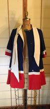 Load image into Gallery viewer, Vintage Women Lilli Ann Red White Blue 60s Mod Coat Wool Knit Attached Scarf Flexible Size