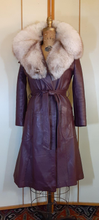 Load image into Gallery viewer, Vintage Women's Leather Coat- 70s Purple Eggplant I Magnin Norwegian MASSIVE Silver Fox Fur Collar Coat