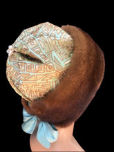 Load image into Gallery viewer, Whiskey Mink Himalayan Hat Fur Embroidered Light Blue Green Golden Embroidered Silk
