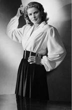 Load image into Gallery viewer, Film Noir Lantern Sleeve Balloon Pleated Sleeves Fit Flare Cashmere Wool Cream Embroidered Floral Coat Robe Made in Paris S Ingrid Bergman