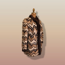 Load image into Gallery viewer, Vintage Mink Coat Mosaic “Patchwork” Intarsia Zigzag Chevron “Mocha Coffee” Swirl Tuxedo Style
