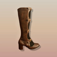 Load image into Gallery viewer, 60’s 70’s Suede and Leather Gladiator Boots with Gold Buckle Hardware Rare Size 7-8.5