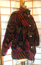 Load image into Gallery viewer, Velvet 80s Glam Luxurious Red and Gold Oversized Patchwork Elegant Streetwear Jacket Coat Dolman Sleeve L/XL UNISEX
