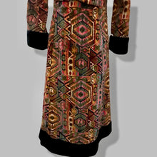 Load image into Gallery viewer, 60’s 70’s Vintage Carpet Coat Needlepoint Hooded Sherpa Trim Fit and Flare