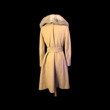 Load image into Gallery viewer, Camel Beige Tan Wrap Coat with Silver Fox Collar