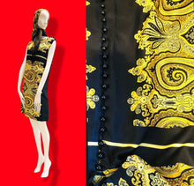 Load image into Gallery viewer, 60’s Silky Set Shift Dress Marching Scarf Navy Gold