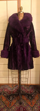 Load image into Gallery viewer, Vintage 70s Purple Coat- Faux "Sheared Lamb" Shearling Vegan Velvet Goth Punk Grunge Penny Lane Russian Princess Boho Princess Pinup
