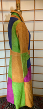 Load image into Gallery viewer, Suede ColorBlock Rainbow Coat--- Leather Patchwork Trench Spy Coat 70s Hippy Joseph and the Amazing Technicolor Dreamcoat--S/M Boho