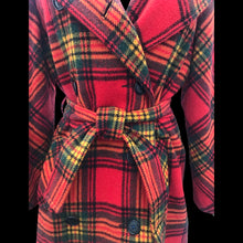 Load image into Gallery viewer, Vintage 60’s 70’s Red Plaid Hooded Wool Belted Coat