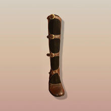 Load image into Gallery viewer, 60’s 70’s Suede and Leather Gladiator Boots with Gold Buckle Hardware Rare Size 7-8.5