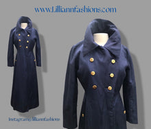 Load image into Gallery viewer, 60’s Long Blue Trench Coat Full Length Double Breasted Waterproof Wood Design