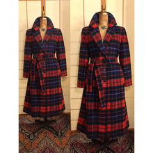 Load image into Gallery viewer, Vintage 70s Pure Wool Pendleton Red and Back Plaid Tartan Coat Belted Fit and Flare Career Fall Winter Evening
