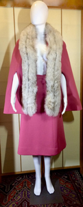 Lilli Ann Pink Cape Skirt Set/ Norwegian Fox Fur S/M Mod 60s