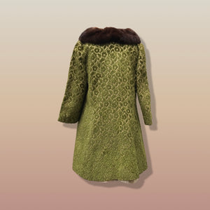 60’s Vintage LIlli Ann Coat Dress Set Green Tapestry and Raw Silk Brocade