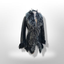 Load image into Gallery viewer, Coat Black Leather and Curly Lamb Fit and Flare Made in Italy