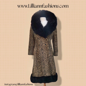 60’s Vintage Lord and Taylor Coat   Leopard Ocelot Print with Genuine Fur Trim