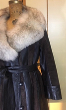 Load image into Gallery viewer, Vintage Coat- 70s Leather Suede Trench Silver Fox Fur Princess Spy M/L