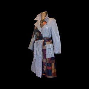 70’s Deadstock New Gray Leather Patchwork Trench Spy Coat Disco Studio 54