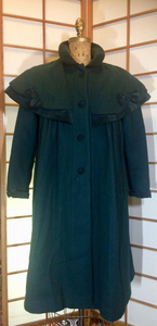 50's Green Cape Coat--Rothchild's Deep Green Wool and Velvet/Velveteen Swing Coat M/L