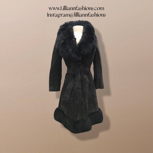 70’s Black Suede Boho Penny Lane Shearling Coat Penny Lane Boho Fit and Flare