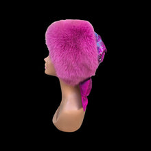 Load image into Gallery viewer, Pink Fox Fur Himalayan Hat Brocade Silk Iridescent