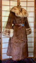 Load image into Gallery viewer, Vintage 1970's 70's Genuine Fur Lamb Shearling Penny Lane Hippie Bell Sleeve Full Sweep Almost Famous Fit and Flare Princess Coat M/L