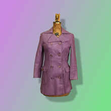 Load image into Gallery viewer, 70’s Vintage Purple Lavender Leather Coat Double Breasted Iconic 70’s Collar