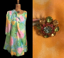 Load image into Gallery viewer, 60’s Shift Dress and Coat Set by I. Magnin Pastel Floral Pink Blue Crystal Buttons