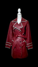 Load image into Gallery viewer, Red Bergundy Maroon Coat Trench Spy Leather  houndstooth